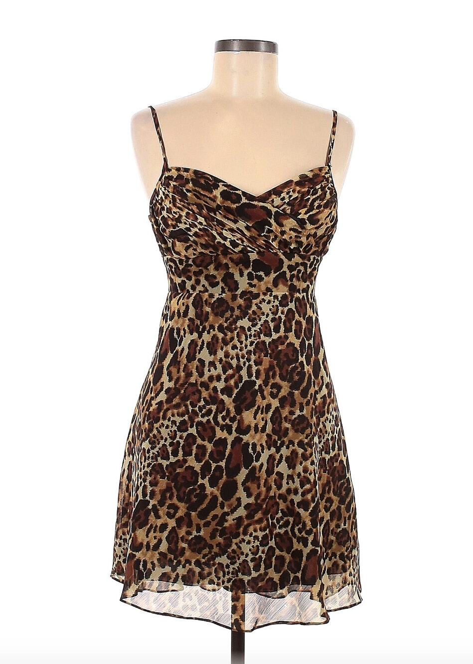 GUESS Brown Leopard Print Chiffon Smocked Sleeveless Mini Cocktail Dress 1 XS